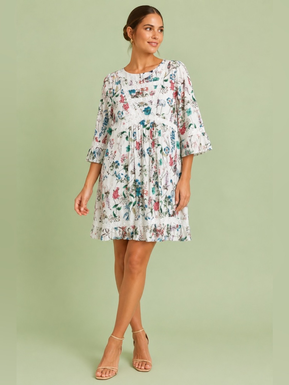Sanctuary Botanica Dress Floral White Ellie Bohem Eyelet Mini Cotton Lined NWT